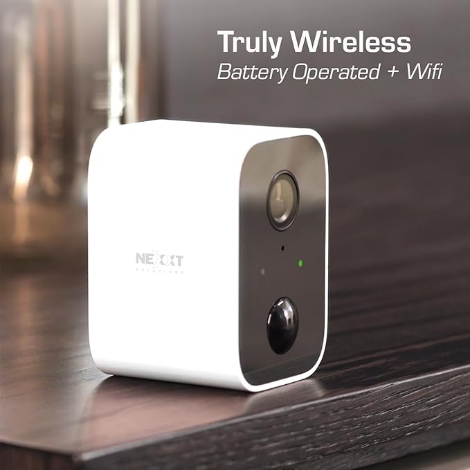 Nexxt Wireless Security Camera for Outdoor or Indoor, Built-In Battery, Weatherproof Home Camera 1080P HD Live Video, Motion Detection, Two-Way Audio, Night Vision, Alexa, Google, Camaras De Seguridad