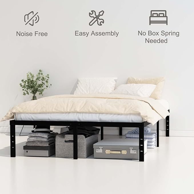 California King Bed Frames, 16 Inch Heavy Duty Metal Platform Support Up to 3000 lbs with Steel Slat, No Box Spring Needed, Easy Assembly, Noise Free, Black