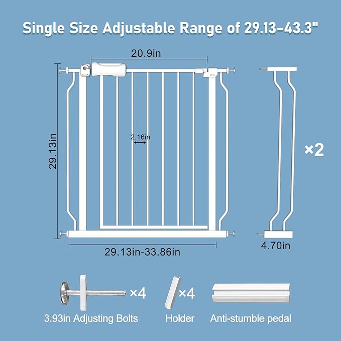 ALLAIBB Extra Wide Baby Gate Pressure Mount with Auto-Close, White Metal Safety Gate for Stairs & Doorways - Child Proof, Pet Barrier for Hallways, Kitchen, Living Room for 38.58-43.31 inch
