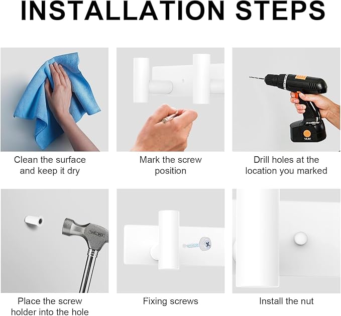 VAEHOLD Hat and Coat Wall Mount Rack - Hooks for Robes, Bags, Keys, and Towels - Bathroom Towel Hanger Organizer (White, “T“ Shape 4 Hooks 2 Pack)