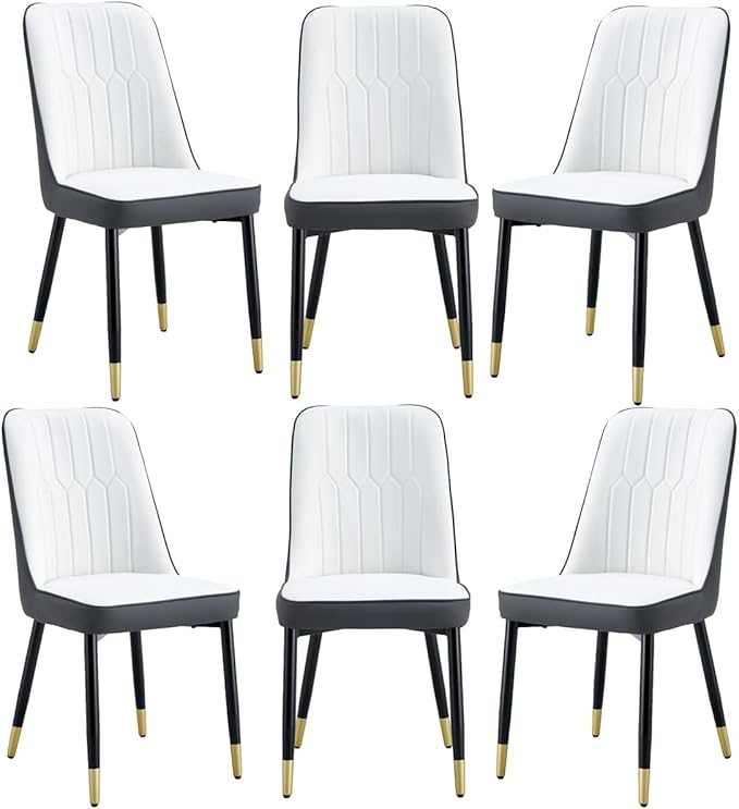 Dining Chairs Set of 6，Modern Dining Chairs, Equipped with PU Leather Backrest Cushions and Black Metal Legs, Suitable for Restaurants, Kitchens, and Bedrooms Dining Room Chairs