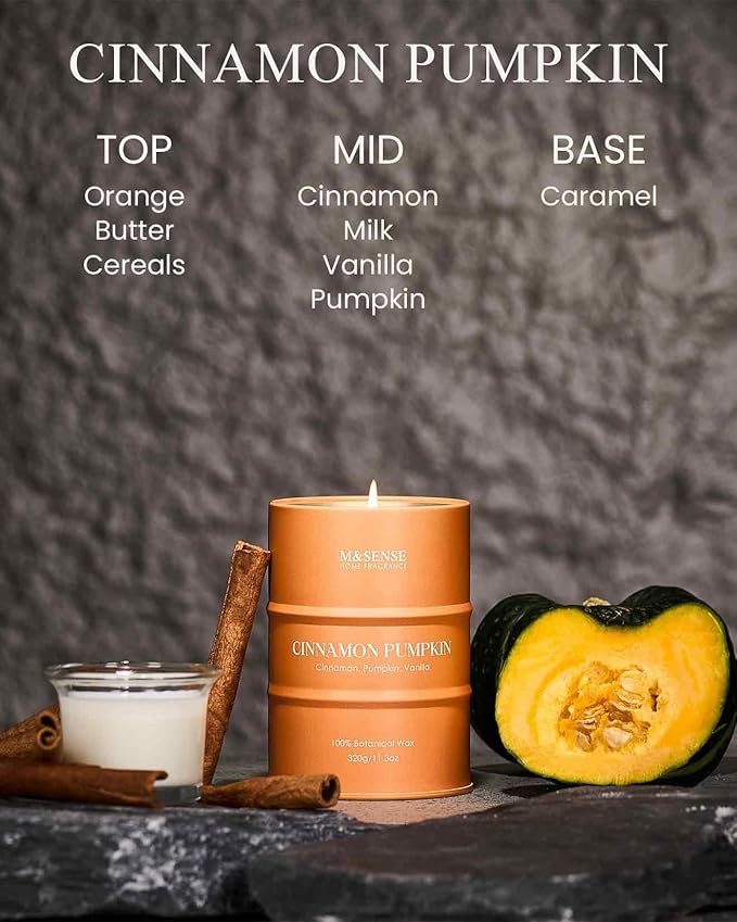 M&SENSE Cinnamon Pumpkin Scented Candles Christmas Decor,Natural Non Toxic, Aromatherapy Candle for Stress Relief Meditation Relaxing, Housewarming Gifts for Women Men, 11.3oz 70 Hour Christmas Candle