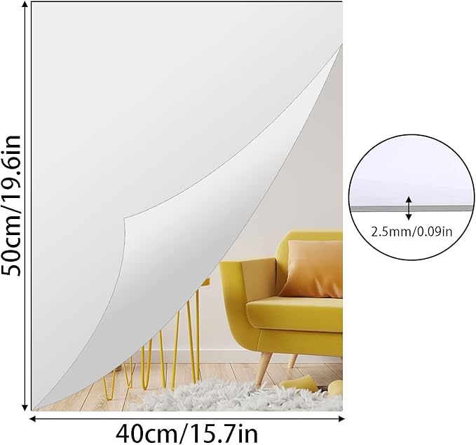 DARENYI Acrylic Mirror Sheet for Wall, 15.7" x 19.6" Large Rectangular Mirror Tiles Frameless Wall Mounted Mirror Self-Adhesive Mirror Stickers for Vanity Bedroom Home Decor