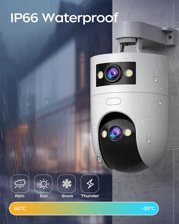 JOOAN Dual Lens Security Camera 2Kx2 5G 2.4G Dual WiFi 360°View,IP66 Waterproof Color Night 24/7 Recording,Auto Tracking Pet Cam Elder/Child Care Home Surveillance,Cloud/Card Storage