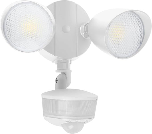 LUTEC 34W 3700 Lumen LED Security Light Motion Sensor Outdoor Lights with Night Light, 5000K Daylight, IP65 Waterproof, Dusk to Dawn, Hardwired Motion Detector Flood Light for Garage, Yard-White