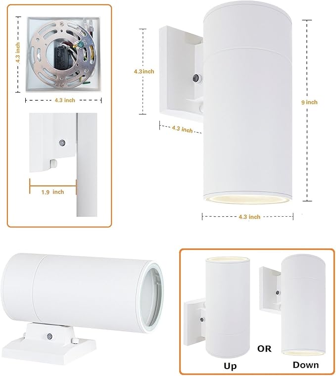 Dusk to Dawn Sensor Outdoor Wall Lamp, Exterior Lighting - ETL Listed, Die-casting Aluminum Anti-Rust Waterproof Wall Mount Cylinder Design – Up/Down Light Fixture for Porch, Garage or Doorway