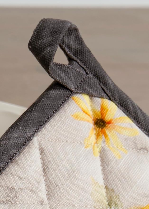 Maison d' Hermine Pot Holders Set 100% Cotton Heat Resistant Potholders 8" x 8" Hot Pads with Loop BBQ, Cooking, Baking, Grilling, Kitchen, Handling Hot Pans Spring/Summer (Pack of 2, Candice)