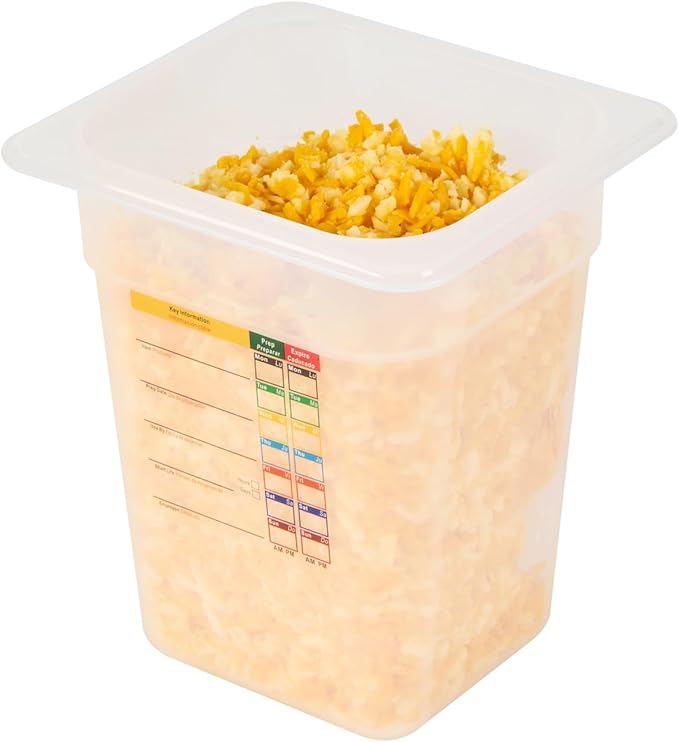 Restaurantware Food Pans Pack of 10 Plastic Square Food Containers 1/6 Size with Traceability Label, Storage Containers Dishwashable Hot Cold Friendly for Restaurants Buffet Commercial Use