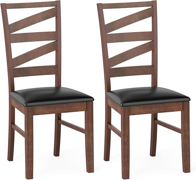 GOFLAME Wooden Dining Chairs Set of 2, PU Leather Upholstered Kitchen Chairs with W-Shaped Hollowed Backrest, Rubber Wood Legs, Armless Side Chairs for Living Room, Dining Room, Restaurant