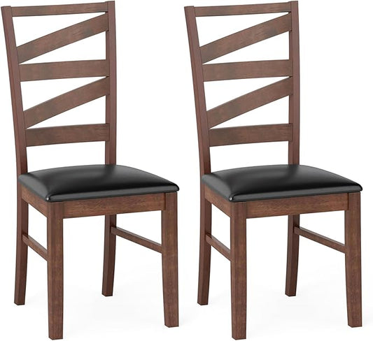 GOFLAME Wooden Dining Chairs Set of 2, PU Leather Upholstered Kitchen Chairs with W-Shaped Hollowed Backrest, Rubber Wood Legs, Armless Side Chairs for Living Room, Dining Room, Restaurant