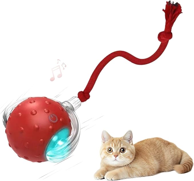Dog Toy, 360° Rolling Interactive Ball Cat Toy with Realistic Bird Chirping Sounds, Fast Moving Balls Toys for Pets | Automatic Obstacle Avoidance, Rechargeable, Tough (Red)