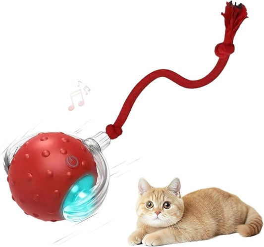Dog Toy, 360° Rolling Interactive Ball Cat Toy with Realistic Bird Chirping Sounds, Fast Moving Balls Toys for Pets | Automatic Obstacle Avoidance, Rechargeable, Tough (Red)