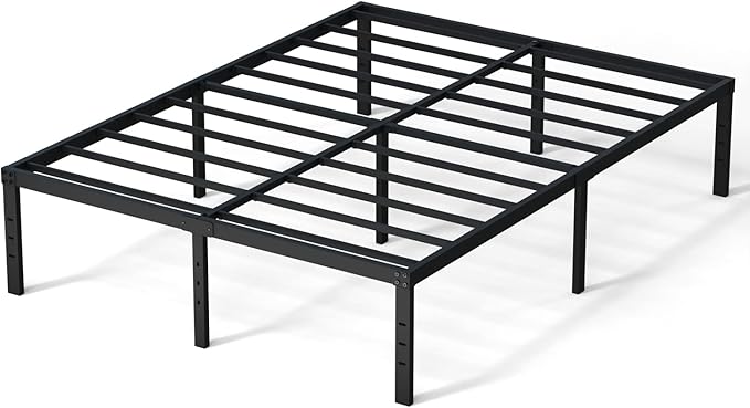 16 Inch Queen Bed Frame No Box Spring Needed, Heavy Duty Metal Queen Platform Bed Frame Support Up to 3000 lbs, Easy Assembly, Noise Free, Black