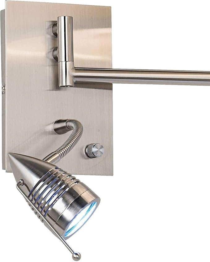 Possini Euro Design Tesoro Modern Swing Arm Wall Mounted Lamp Adjustable LED Brushed Nickel Plug-in Light Fixture Off White Drum Shade for Bedroom Bedside House Reading Living Room Home Hallway