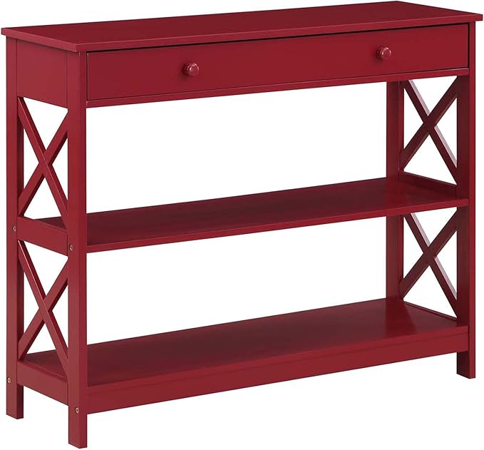 Convenience Concepts Oxford 1 Drawer Console Table with Shelves, Cranberry Red