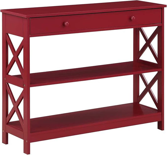 Convenience Concepts Oxford 1 Drawer Console Table with Shelves, Cranberry Red