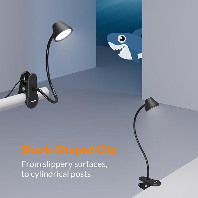 LEPOWER Clip on Light, Dimmable Book Light for Reading in Bed, 300LM Clip on Lamp, 5 Color Temperatures Clamp Light, Night Light Mode, Timer Setting, 2%-100% Brightness, for Bed, Headboard, Black