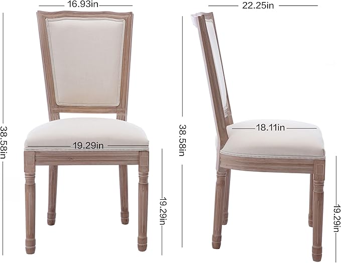 Nrizc Farmhouse Dining Room Chairs Set of 2, French Dining Chairs with Square Back, Brown Wood Legs, French Bistro Chairs for Dining Room/Living Room/Kitchen/Restaurant, Beige
