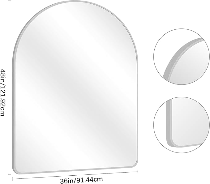 Arched Wall Mirror for Bathroom, 36"x48" Silver Arch Bathroom Mirror, Wall Mounted Mirror, Silver Vanity Wall Mirror w/Metal Frame for Bedroom, Entryway, Living Room, Vertically Hanging