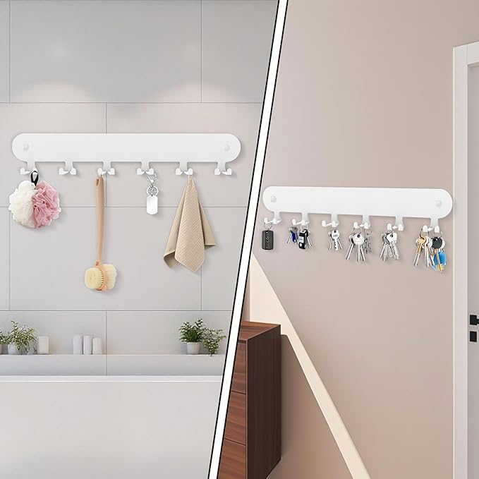 2 Pack Key Holder for Wall,Key Hooks,Key Holder Wall Mount Self Adhesive, Key Rack Wall Mount for Wall No Drill for Living Room, Kitchen, Bathroom, Garage (White, 12 Hooks)