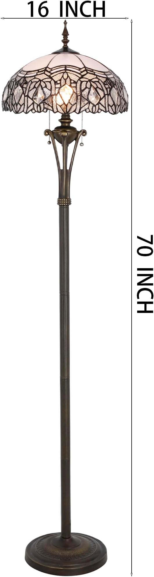 Tiffany Floor Lamp White Stained Glass Crystal Standing Reading Light 16X16X70 Inches Antique Pole Corner Lamp Decor Bedroom Office Living Room