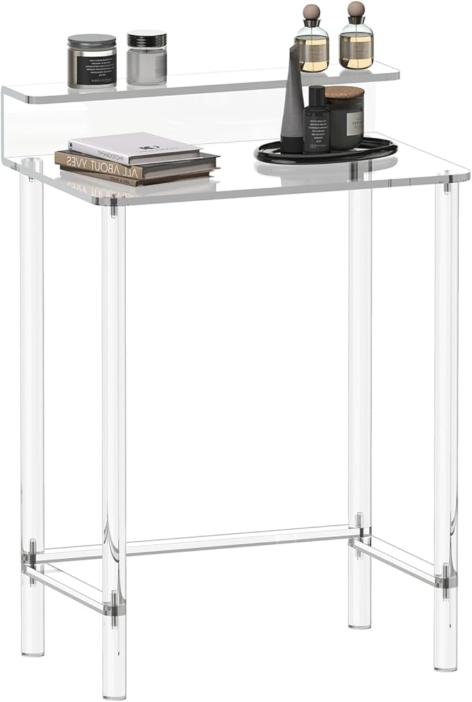 Eglaf Acrylic Small Vanity Desk - 23.6'' L x 15.8'' W x 33.9'' H - Modern Makeup Vanity Table with Desktop Stand - Acrylic Makeup Table Dressing Table for Small Spaces, Bedroom, Cloakroom (Clear)