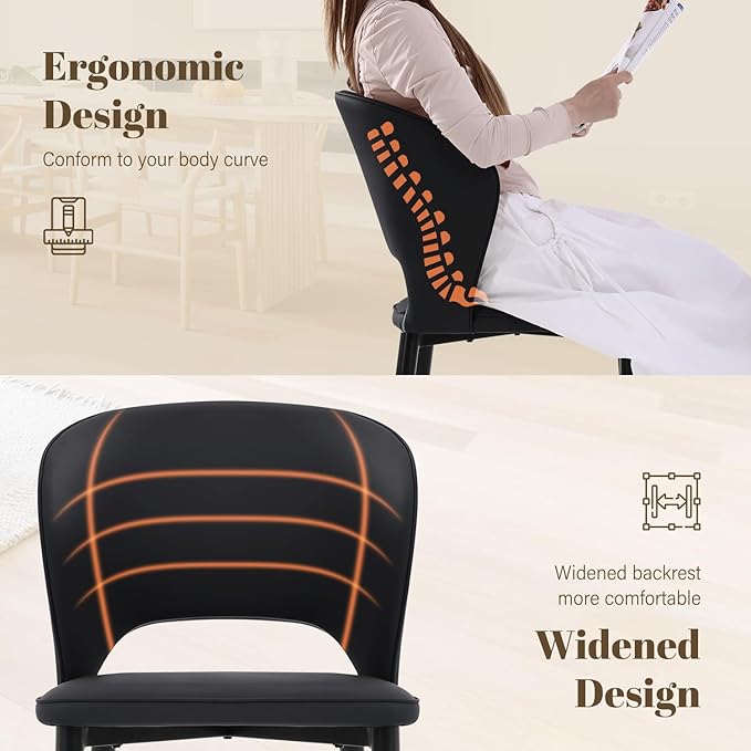 Homcosan Dining Chairs Set of 2, Modern Kitchen Chairs with Cross Structure & Exquisite Piping Design, Easy Assembly, Faux Leather Dining Room Chairs for Living Room Lounge, Bedroom, Black