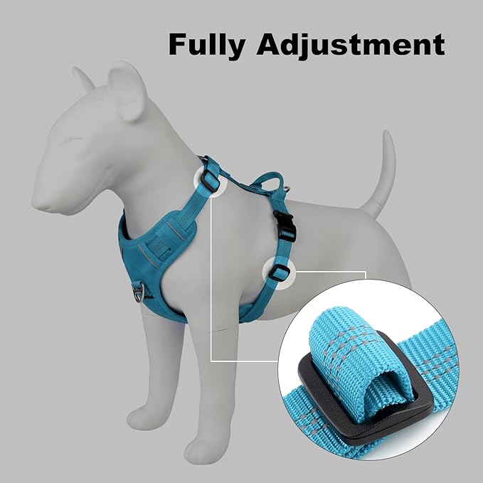 Plutus Pet No Pull Dog Harness, Reflective Adjustable Dog Vest Harness with Handle, Escape Proof, Soft Padded for Small Medium Large Dogs (Light Blue, L)