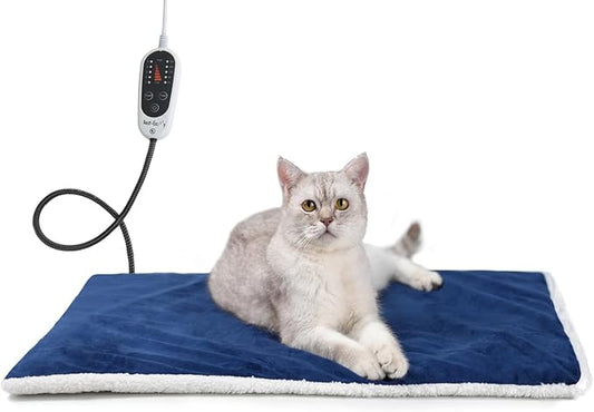 Rest-Eazzzy Cat Heating Pad, Cat Bed with Removable Cover Heated Cat Bed 5 Level Timer and 5 Level Temperature, Cat Beds for Indoor Warming Mat for Cat Dog (Heat pad, Pure-Blue,L)