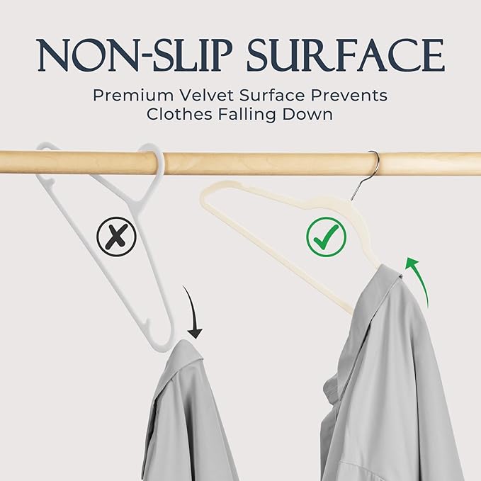 HOUSE DAY Ivory Velvet Hangers 40 Pack, Non Slip Clothes Felt Hanger Heavy Duty for Coat, Premium Slim Space Saving Suit Hangers for Closet Organizer, 360° Rotating Silver Hook