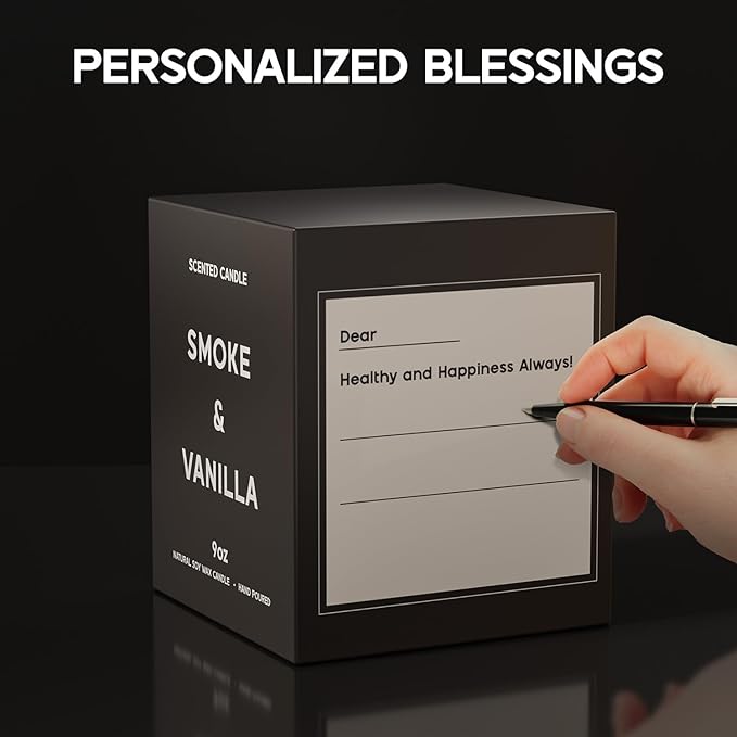 Smoke ＆ Vanilla Candle, 9oz Scented Candle for Men, Scented Candles for Home, Gifts for Men, Personalized Blessing Minimalist Men's Gifts