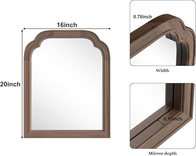 HOMECOOKIN Wood Bathroom Mirrors for Wall Mounted, 16" x 20" Rustic Wood Frame Wall Mirrors Decorative for Living Room or Bedroom Vanity Mirror (WN) B