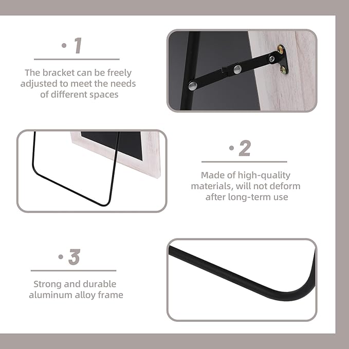 Arched Full Length Mirror with Solid Wood Frame, 65x22 Farmhouse Wall Mirror Full Length with Stand, Vertical Hanging, Leaning Standing for Bedroom, Living Room, Rustic White