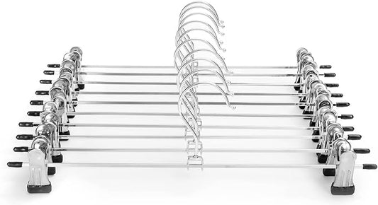 Pants & Skirt Hangers with Adjustable Non-Slip Clips - Space Saving Metal Hangers for Coats, Garments & Jeans - 10 Pack
