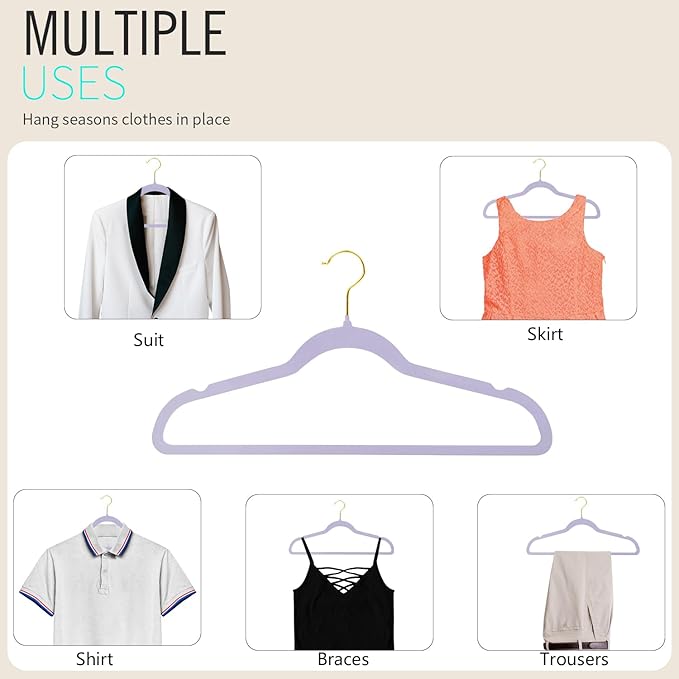 ManGotree Velvet Coat Hangers with 360° Swivel Gold Hook, Non-Slip Felt Suit Hangers, Ultra-Thin Space Saving Clothes Hanger for Jacket, Sweater, Shirt, Dress, Pants (22 Pack, Purple)