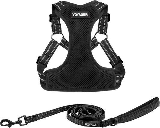 Best Pet Supplies Voyager Adjustable Dog Harness Leash Set with Reflective Stripes for Walking Heavy-Duty Full Body No Pull Vest with Leash D-Ring, Breathable All-Weather - Black, XS