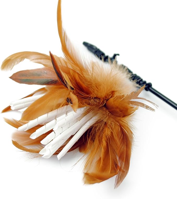 TTcat Cat Wand Toys Feather Stick Toys,2 PCS Extra-Long 31.5in Teaser Wands and 4 PCS Feather Refills,Interactive Toys for Bored Indoor Cat and Kitten.