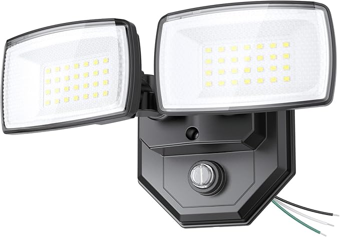 Onforu 32w 3200LM Dusk to Dawn Outdoor Lighting,6500K Dual-Head Flood Light Outdoor with Photocell,IP66 Waterproof Security Lights,Exterior Daylight Off and Night On Black Wall Light for Patio Garden