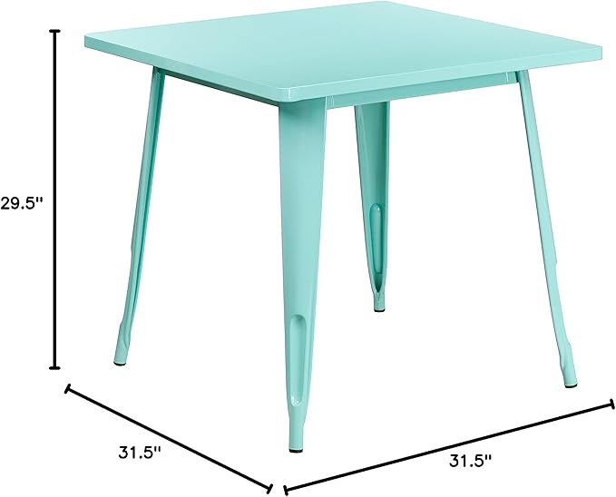 EMMA + OLIVER Commercial Grade 31.5" Square Mint Green Metal Indoor-Outdoor Table