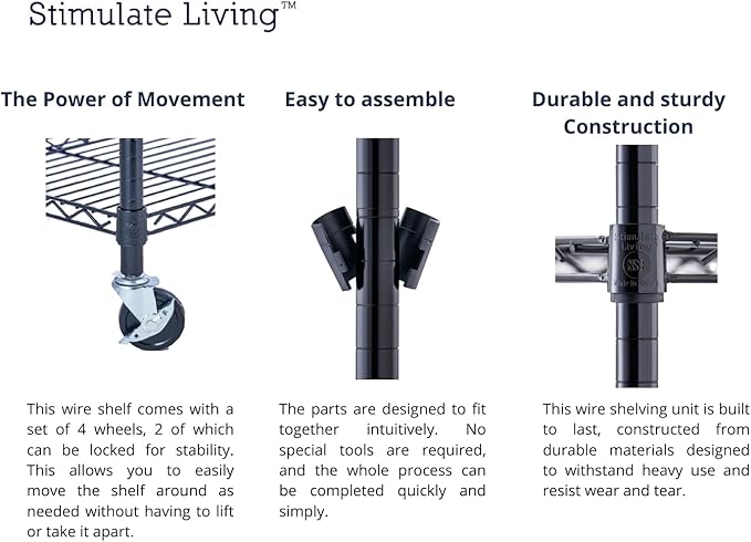 48"x18"x72" PRIME HEAVY DUTY Black 5-Tier Wire Shelving NSF 4000 LBS MAX Capacity Storage Rack for Commercial, School, Home, Garage, Warehouse, Industrial, and Hospital Uses (with Wheels)