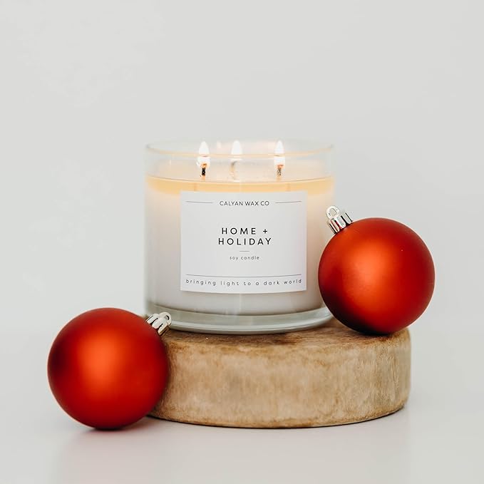 Calyan Wax Co. Home & Holiday 3 Wick Scented Candle - 43 Hour Burn - Luxury 3 Wick Soy Candles - Non Toxic Soy Wax Candles - Long Lasting Large Glass Jar Candle for Home - 14.9oz