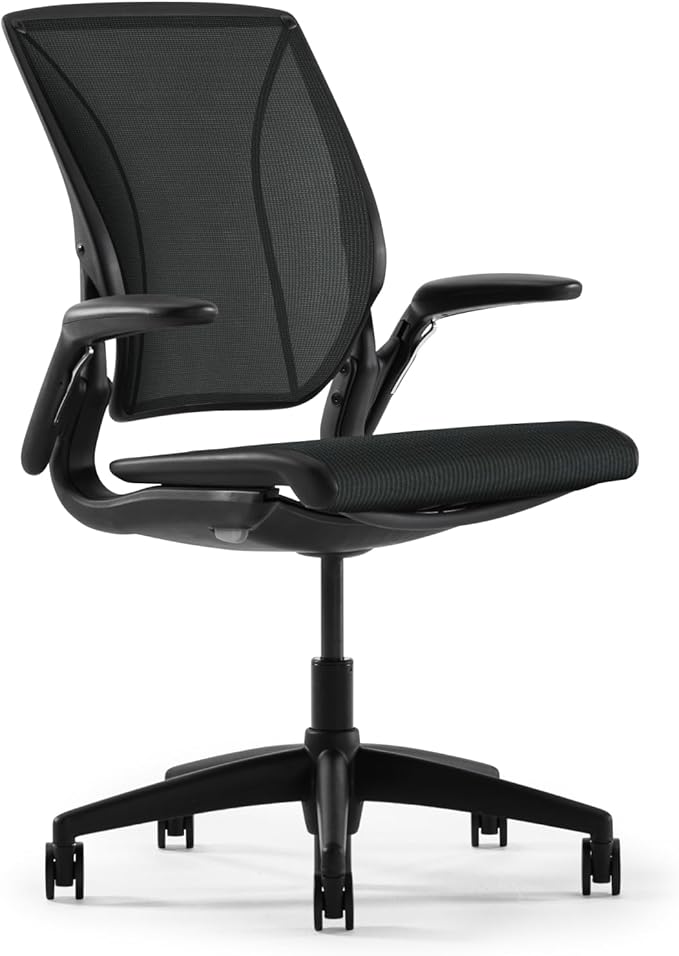 Humanscale World LM Black Catena Mesh Ergonomic Office Chair for Desk with Black Mesh Seat, Adjustable Simple Desk Chair, Black Frame