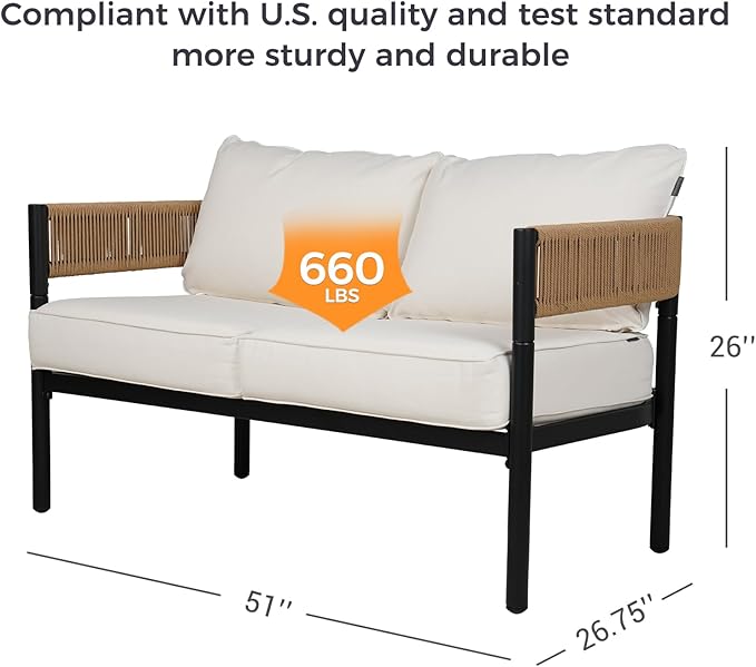 Gand Patio Outdoor Loveseat,Wicker Conversation Set with Thick Cushion for Porch, Garden, Yard, Natural