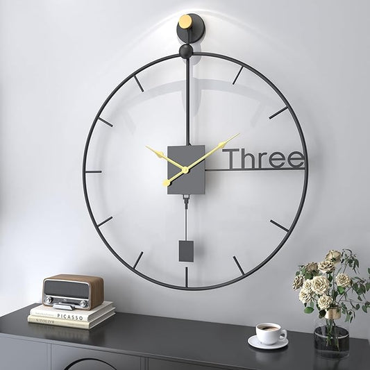 Extra Large Wall Clock 36 inch Battery Operated Wall Clock with Pendulum, Modern Silent Non-Ticking Metal Clock for Living Room Decor, Decorative Hanging Clock for Bedroom, Office, Kitchen, Home