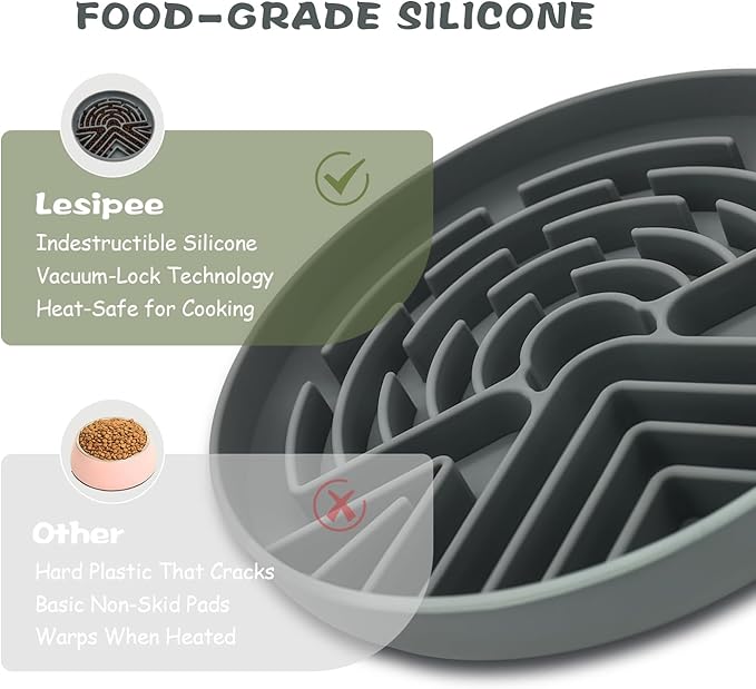 Lesipee Slow Feeder Dog Bowl for Large & Small Dogs, Anti Choking Puzzle Dog Food Bowl with Non-Slip Base, Interactive Pet Slow Eating Tool, Silicone Cat Feeding Mat for Puppies & Cats(Grey)