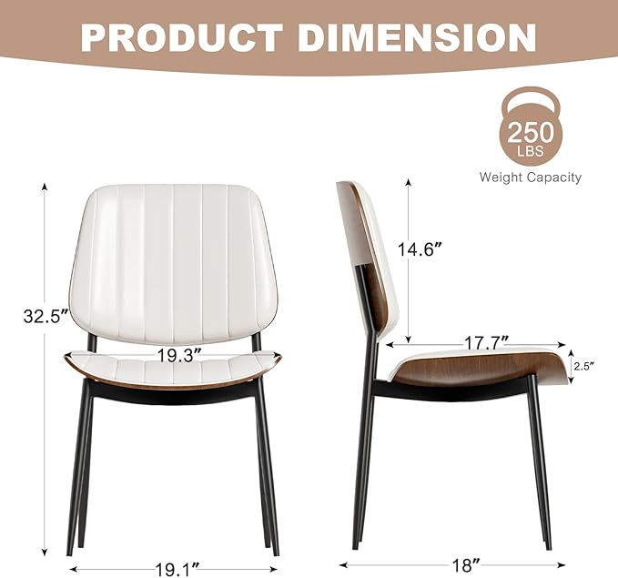 Modern Green Leather Dining Chair Set of 2, Bentwood Backrest & Black Metal Frame Ergonomic Comfort, Sustainable Style, Multi-Space Versatile, Beige