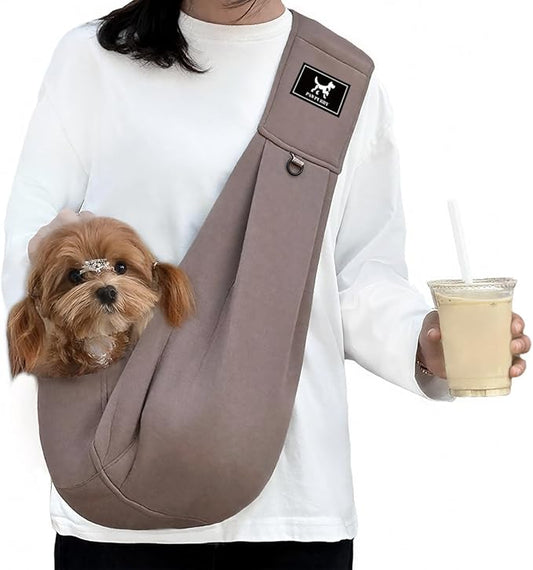 Dog & Cat Carrier Sling, Adjustable Soft Padded Shoulder Puppy Carrier, Hands-Free Dog Carrier Bag with Double Safety Buckles Premium Material for Outdoor Travel （Caramel, M）