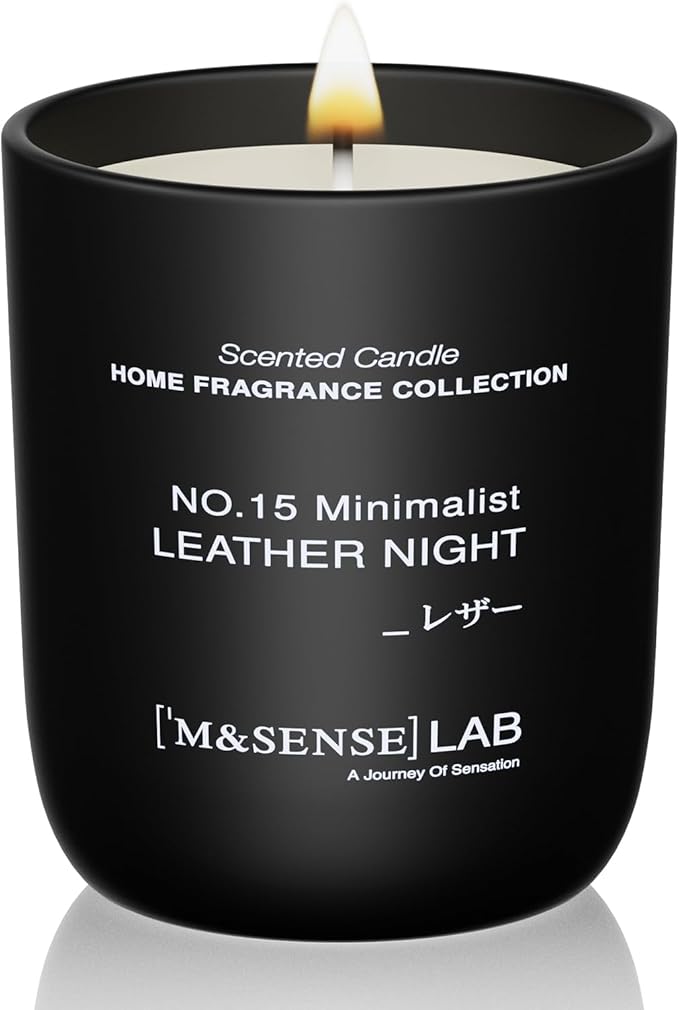 M&SENSE Natural Soy Candle| Leather Night | 5.3 oz | Minimalist Christmas Scented Candle for Relaxation, Gifting, Home Décor | for Bedroom, Office, Party Small