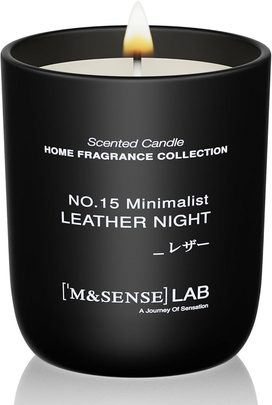 M&SENSE Natural Soy Candle| Leather Night | 5.3 oz | Minimalist Christmas Scented Candle for Relaxation, Gifting, Home Décor | for Bedroom, Office, Party Small