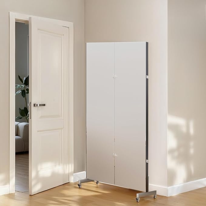 brisafe Full Length Mirror with 360° Wheels, 71"x71" Foldable Floor Mirror with Nano-Tech Shatterproof Film - Ultra-Large Mobile Mirror for Home Gym, Dance Studio & Commercial Spaces (White)